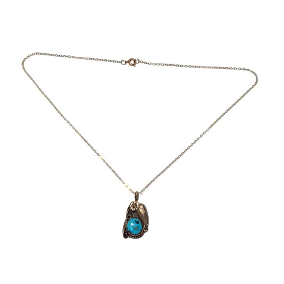 Vintage 12K Gold Filled Pendant Necklace Blue Turquoise Floral by Beverly Lucero - Picture 3 of 16